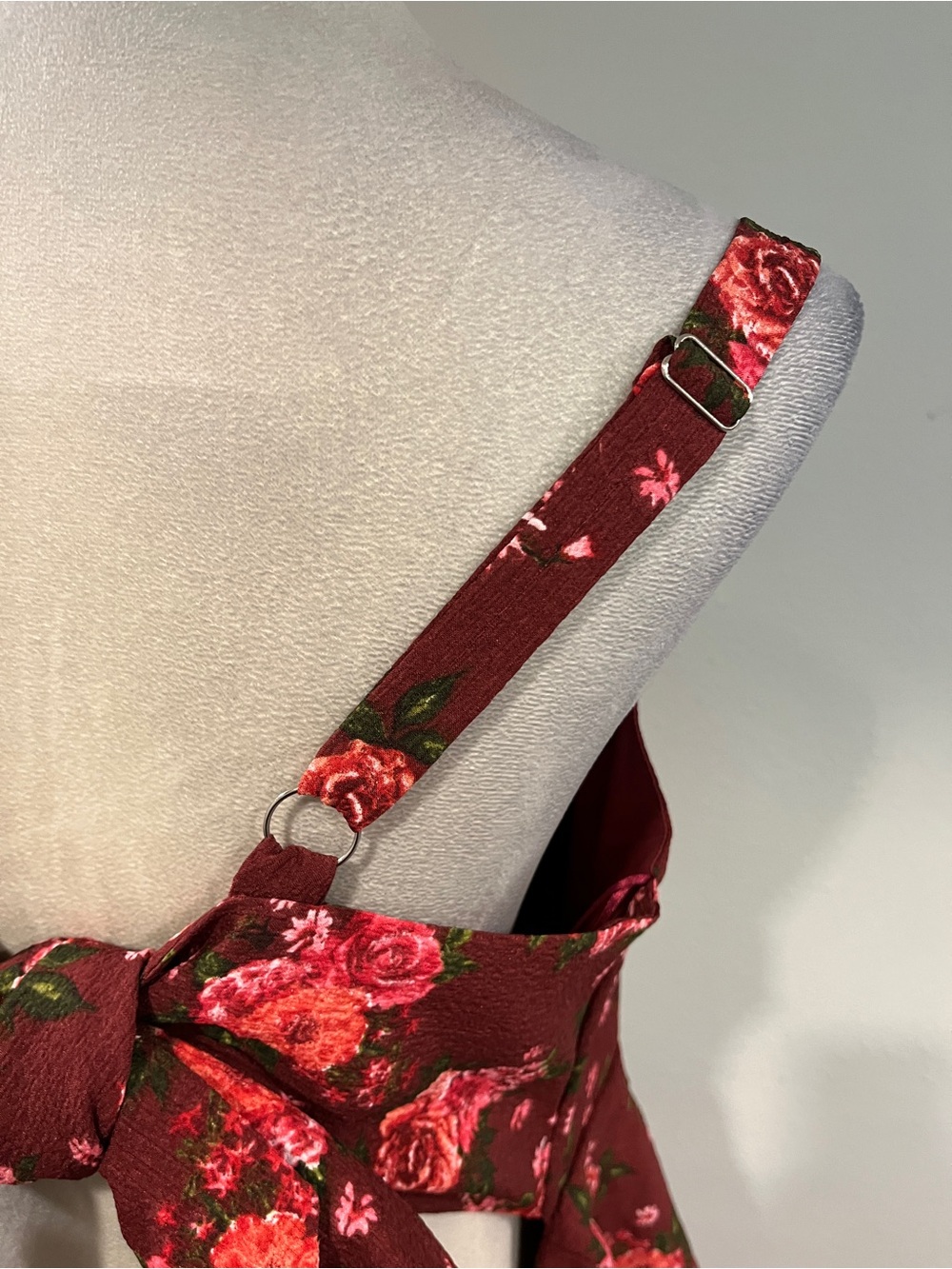 Arula Tiered Floral Maxi Dress in Burgundy with Pink Roses size 2X - Picture 7 of 14